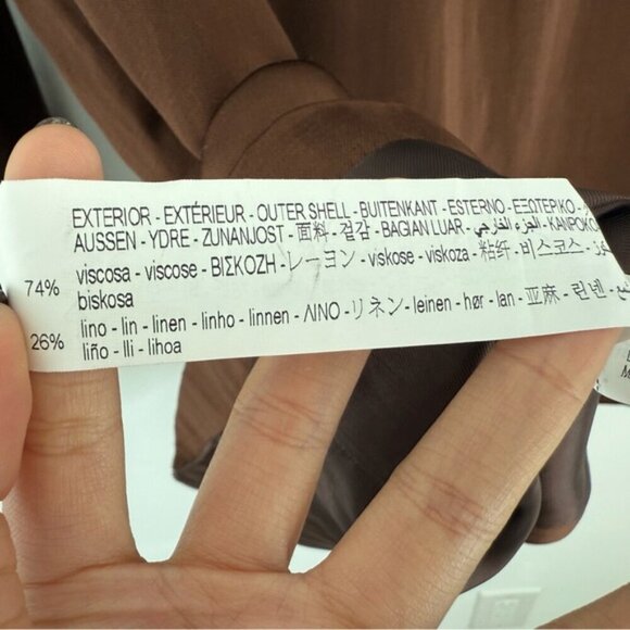 ZARA Brown Satin Linen Blazer size L - Picture 15 of 16